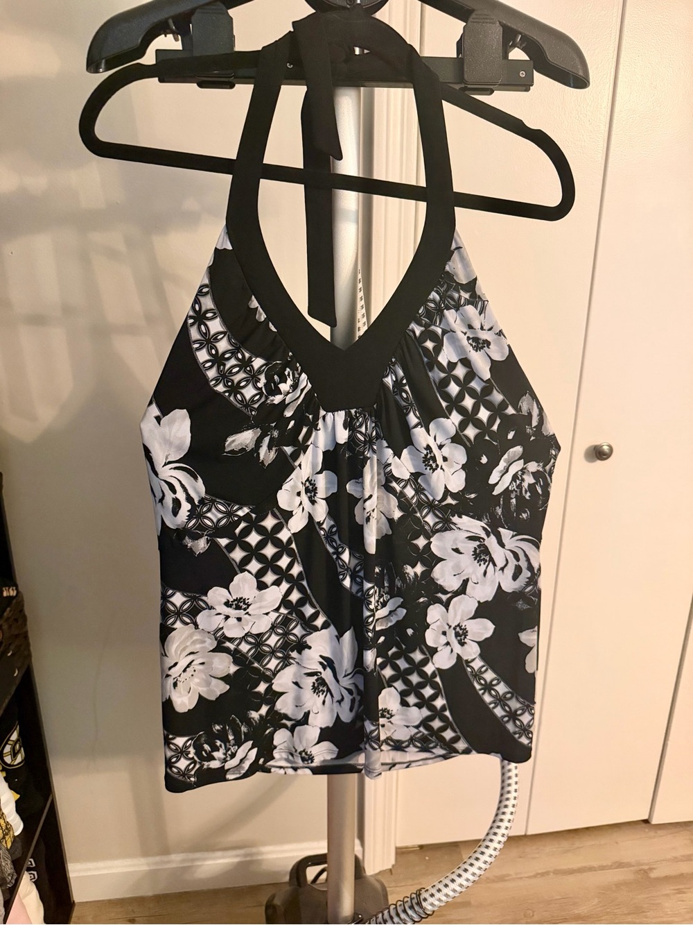 White House Black Market Black & White Floral Halter Camisole